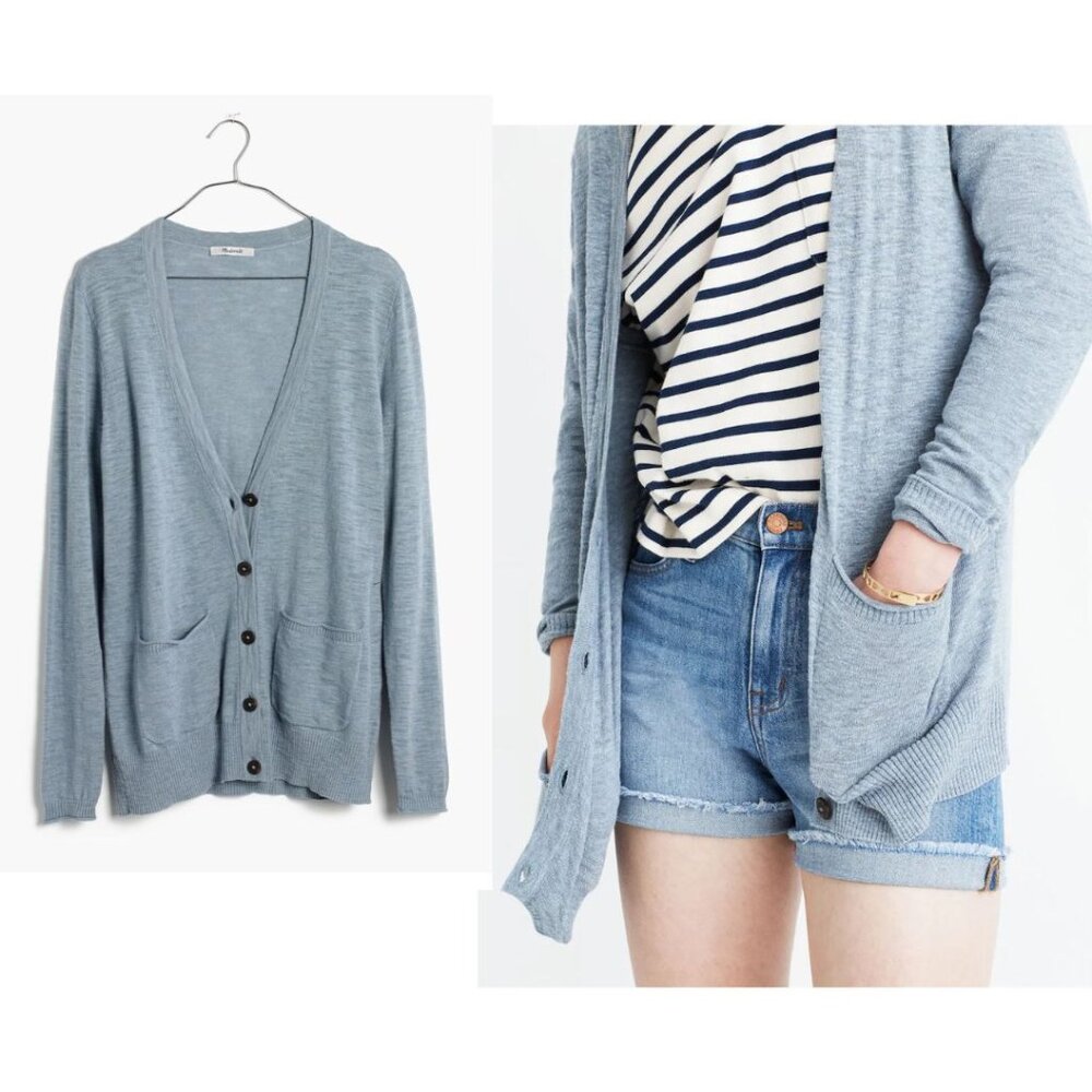 Madewell - Graduate Cardigan Sweater C3681 | Heather Bay Gray Blue | Size Small